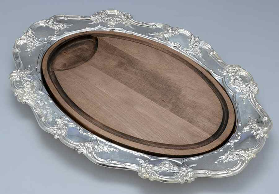 Old Master-Embossed(Silverplate, Roses-Scrolls) 17" Oval Relish with Wood Insert by Towle Silver-1