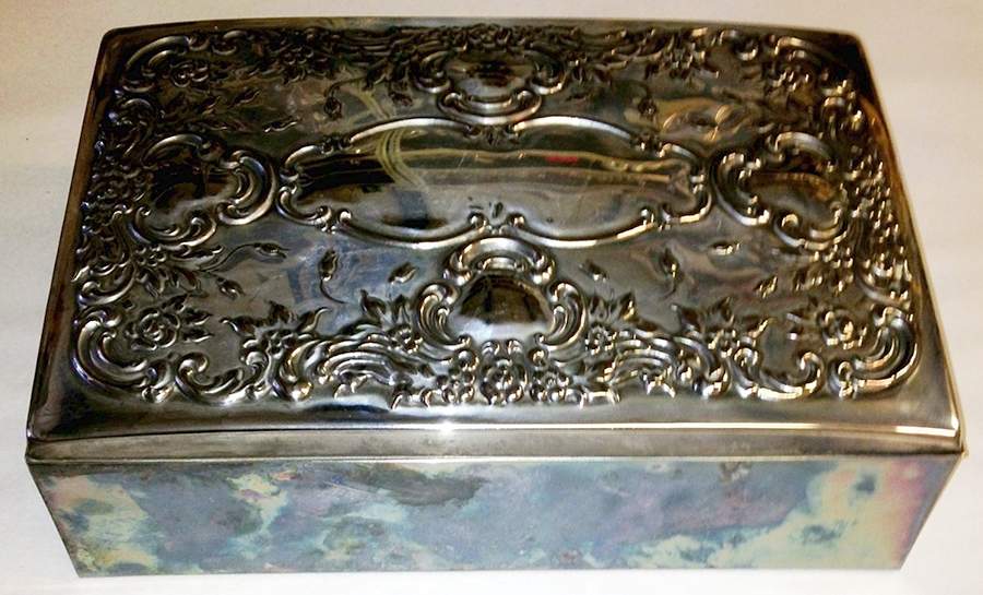 Old Master-Embossed(Silverplate, Roses-Scrolls) 5 Part Jewelry Box with Hinged Lid by Towle Silver-1