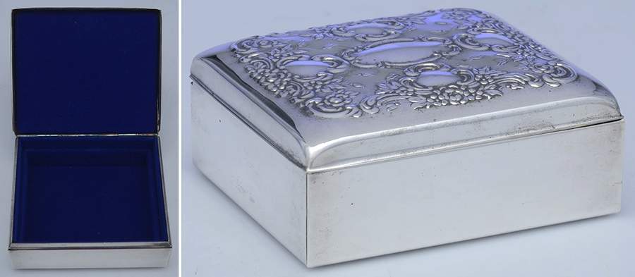 Old Master-Embossed(Silverplate, Roses-Scrolls) Jewelry Box with Hinged Lid by Towle Silver-1