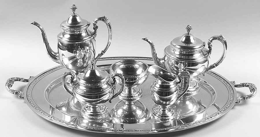 Traditional (Sterling Hollowware) 6 Piece Tea Set (SCP, STP, SCR, SSU, SWB, WTL) by Towle Silver-1