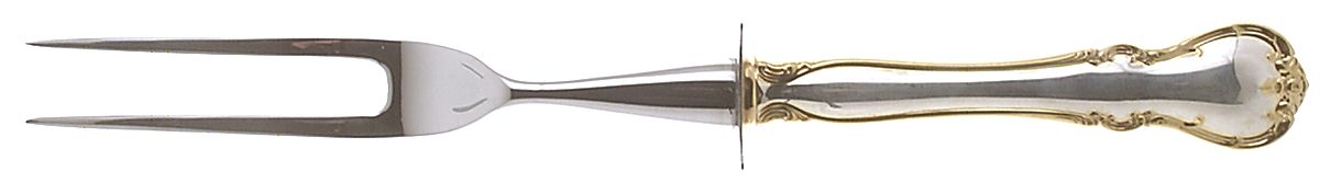 French Provincial-Gold (Sterling) Small Steak Carving Fork with Stainless Prongs by Towle Silver-1