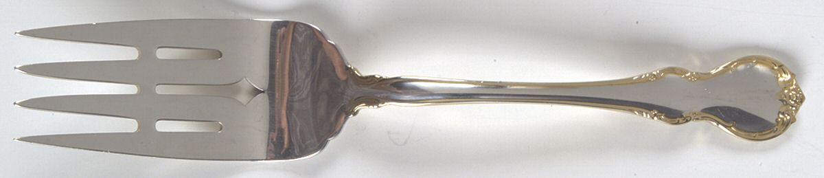 French Provincial-Gold (Sterling) Medium Solid Cold Meat Serving Fork by Towle Silver-1