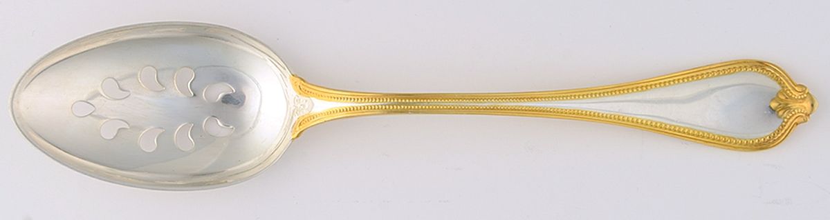 Old Newbury Gold (Sterling, Gold Acct) Large Pierced Tablespoon (Serving Spoon) by Towle Silver-1