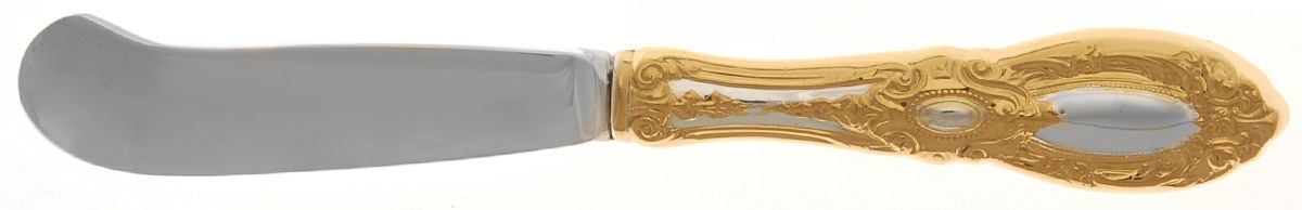 King Richard Gold (Sterling, Gold Acct) Hollow Handle Paddle Butter Spreader (Solid) by Towle Silver-1
