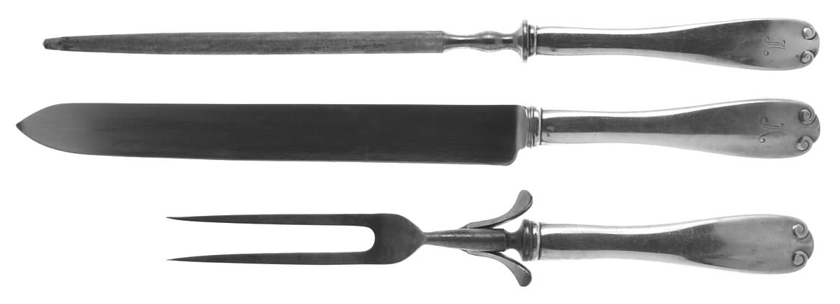 Flemish (Sterling, 1911, Monograms) Large 3-Piece Roast Carving Set w/ Stainless Blade by Tiffany & CO SILVER-1