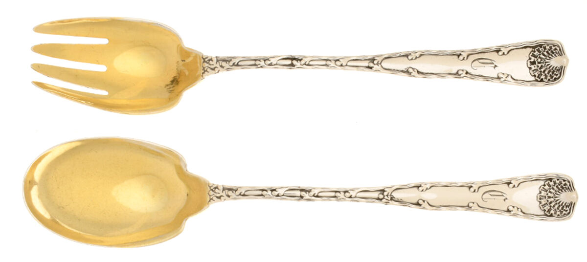 Wave Edge (Sterling, 1884, Monograms) 2 Piece Solid Seafood Serving Set by Tiffany & CO SILVER-1