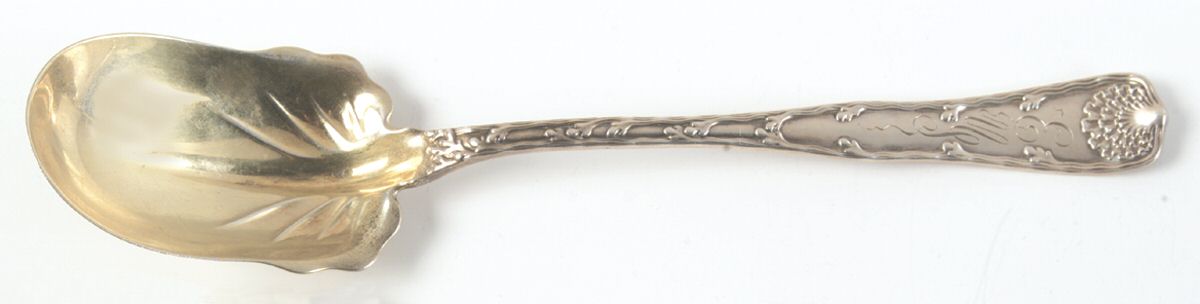 Wave Edge (Sterling, 1884, Monograms) Solid Salad Serving Spoon by Tiffany & CO SILVER-1