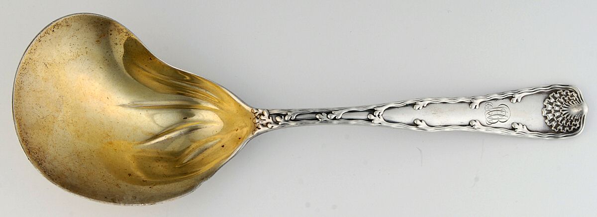 Wave Edge (Sterling, 1884, Monograms) Berry Casserole Spoon w/Kidney Bowl by Tiffany & CO SILVER-1