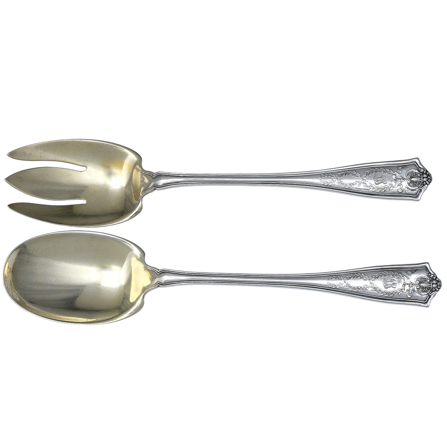 Winthrop (Sterling, 1909, Monograms) (2 Pc) Solid Salad Set by Tiffany & CO SILVER-1