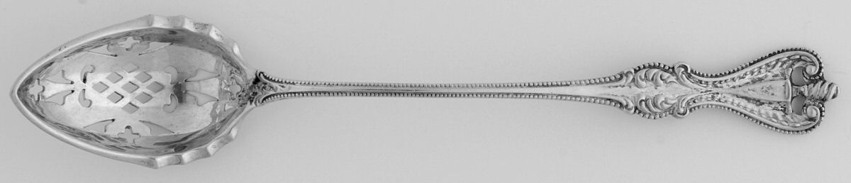 Old Colonial (Sterling, 1895, Monograms) Pierced Bowl Short Handle Olive Spoon by Towle Silver-1