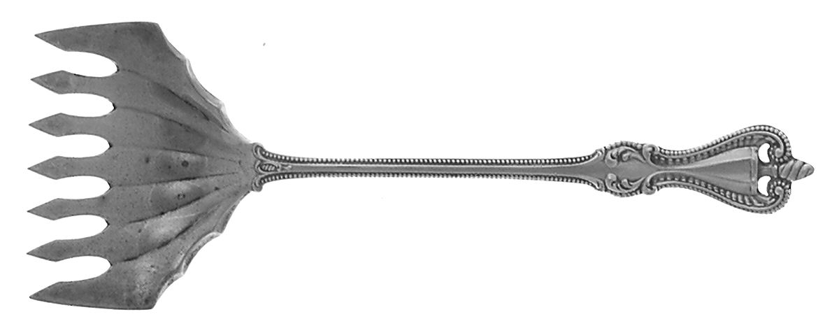 Old Colonial (Sterling, 1895, Monograms) Small Solid Tined Sardine Serving Fork by Towle Silver-1
