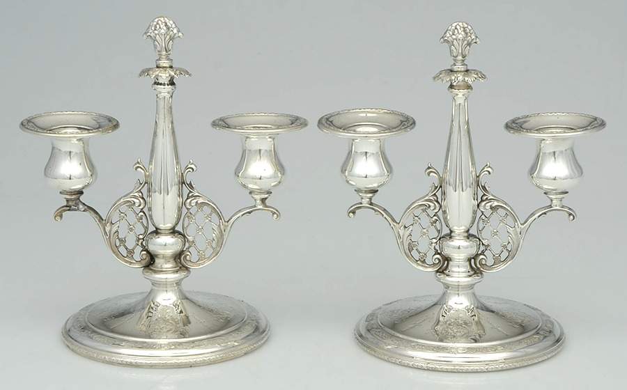 Louis XIV (Sterling, Hollowware) (Set of 2) 2 Light Weighted Candelabra by Towle Silver-1