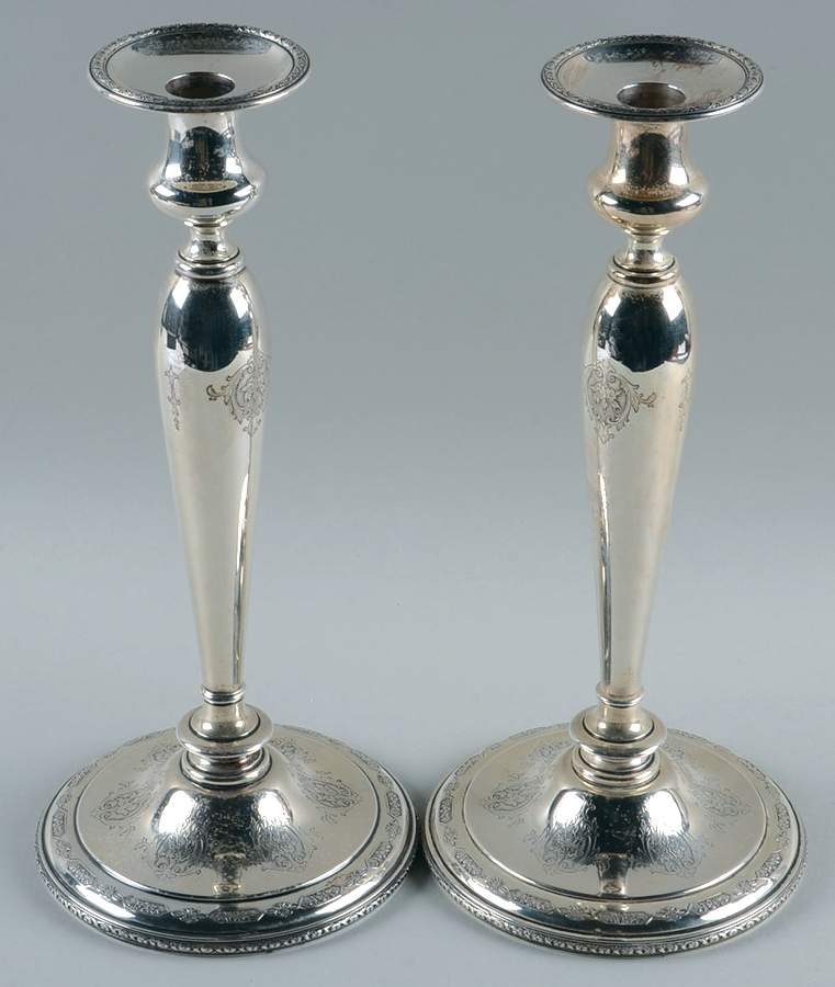 Louis XIV (Sterling, Hollowware) Pair of 12" Weighted Candlesticks by Towle Silver-1