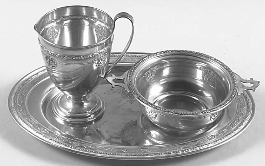 Louis XIV (Sterling, Hollowware) Mini Creamer, Open Sugar & Tray Set by Towle Silver-1
