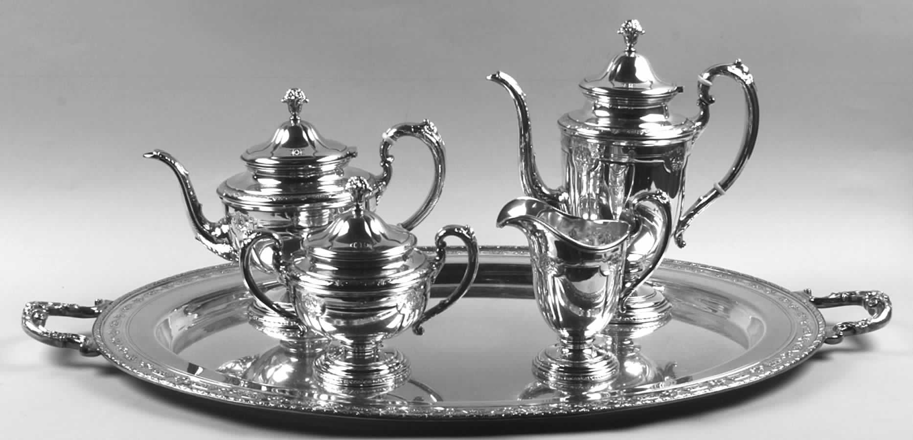 Louis XIV (Sterling, Hollowware) 5 Piece Tea Set (SCP, STP, SCR, SSU, WTL) by Towle Silver-1