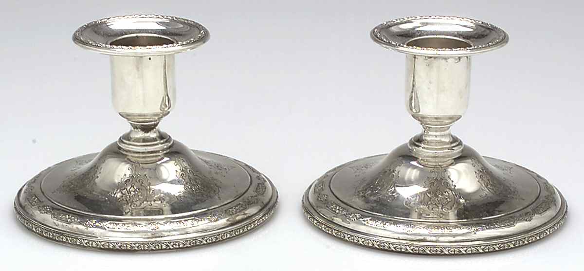 Louis XIV (Sterling, Hollowware) Pair of Weighted Console Candleholders by Towle Silver-1