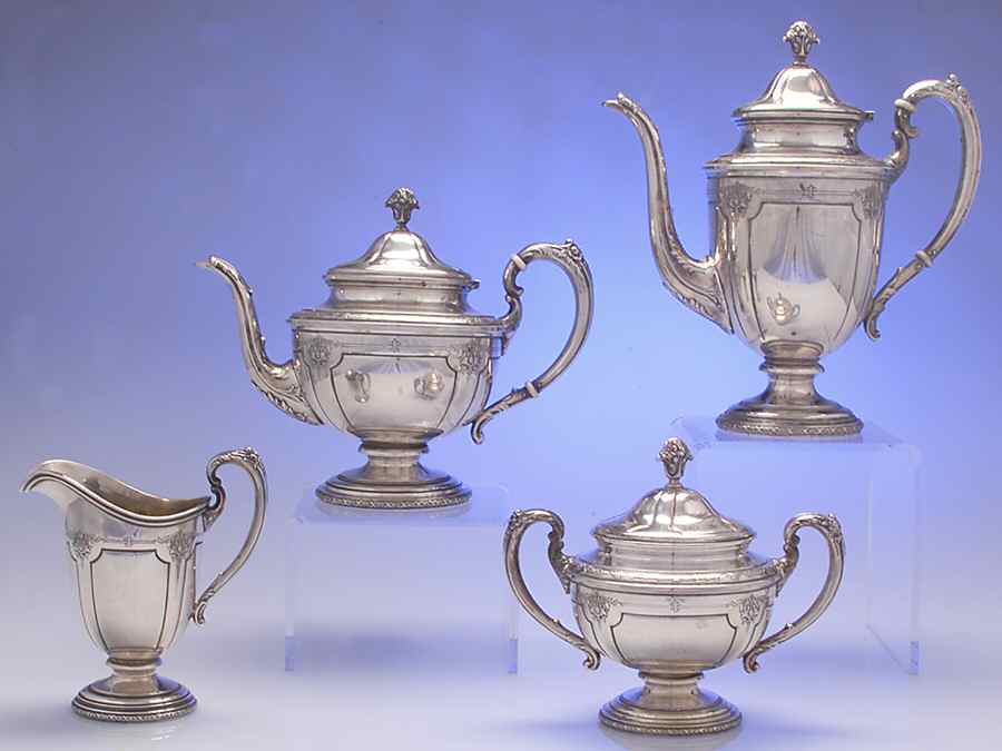 Louis XIV (Sterling, Hollowware) 4 Piece Tea Set (SCP, STP, SCR, SSU) by Towle Silver-1