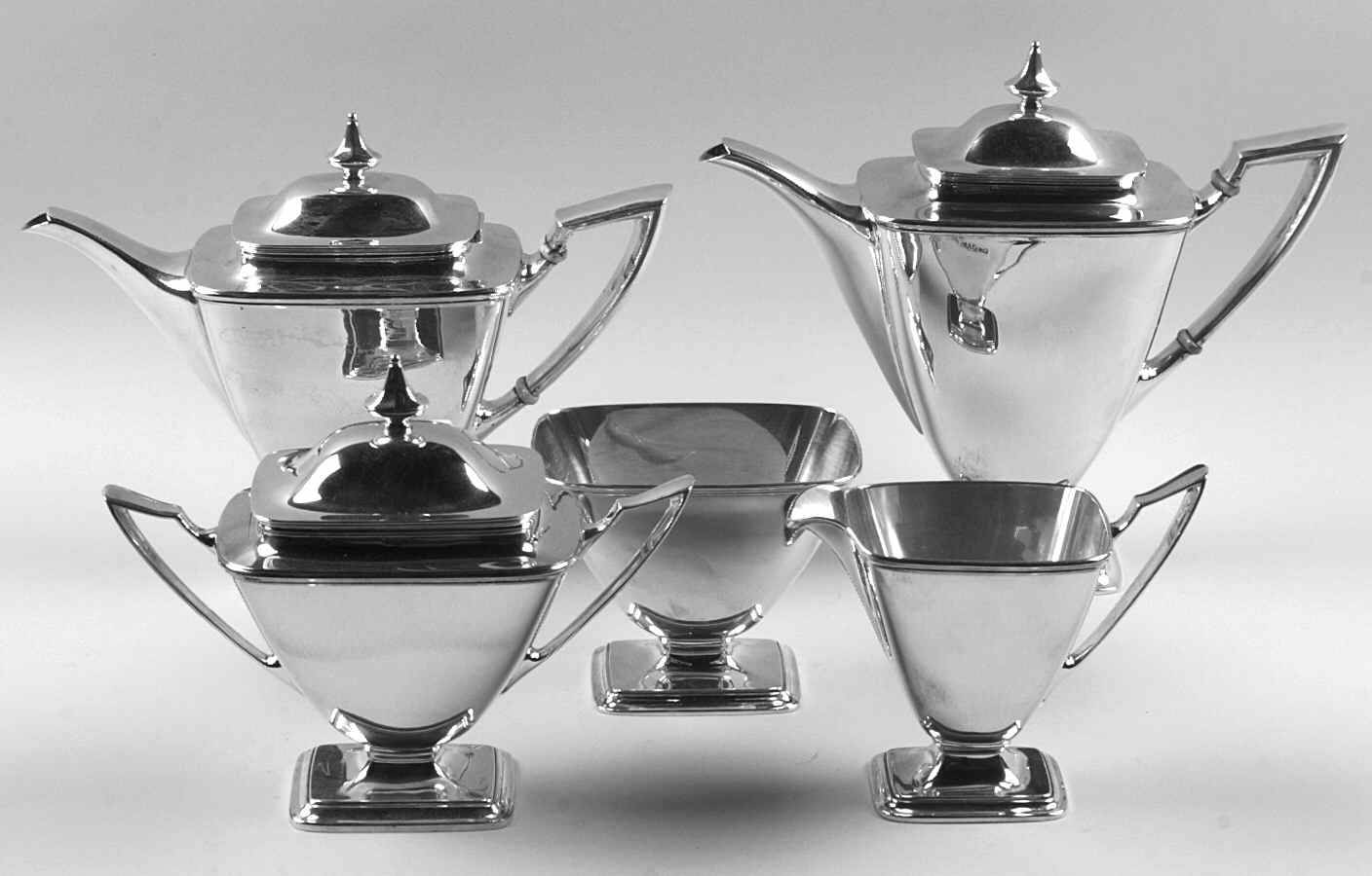 Mary Chilton (Sterling, Hollowwaree) 5 Piece Tea Set (SCP, STP, SCR, SSU, SWB) by Towle Silver-1