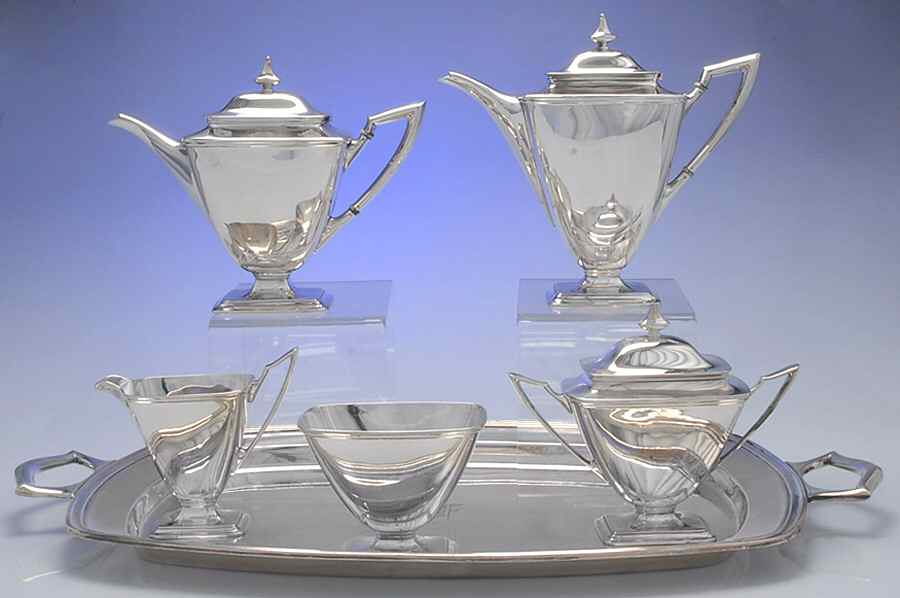 Mary Chilton (Sterling, Hollowwaree) 6 Piece Tea Set (SCP, STP, SCR, SSU, SWB, WTL) by Towle Silver-1