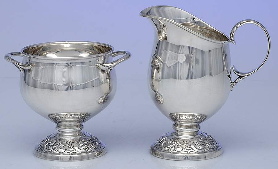 Old Master (Sterling, Hollowware, Towle Mark) Mini Sterling Creamer and Open Sugar by Towle Silver-1