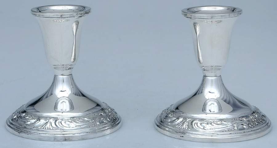 Old Master (Sterling, Hollowware, Towle Mark) Pair of Weighted Console Candleholders by Towle Silver-1