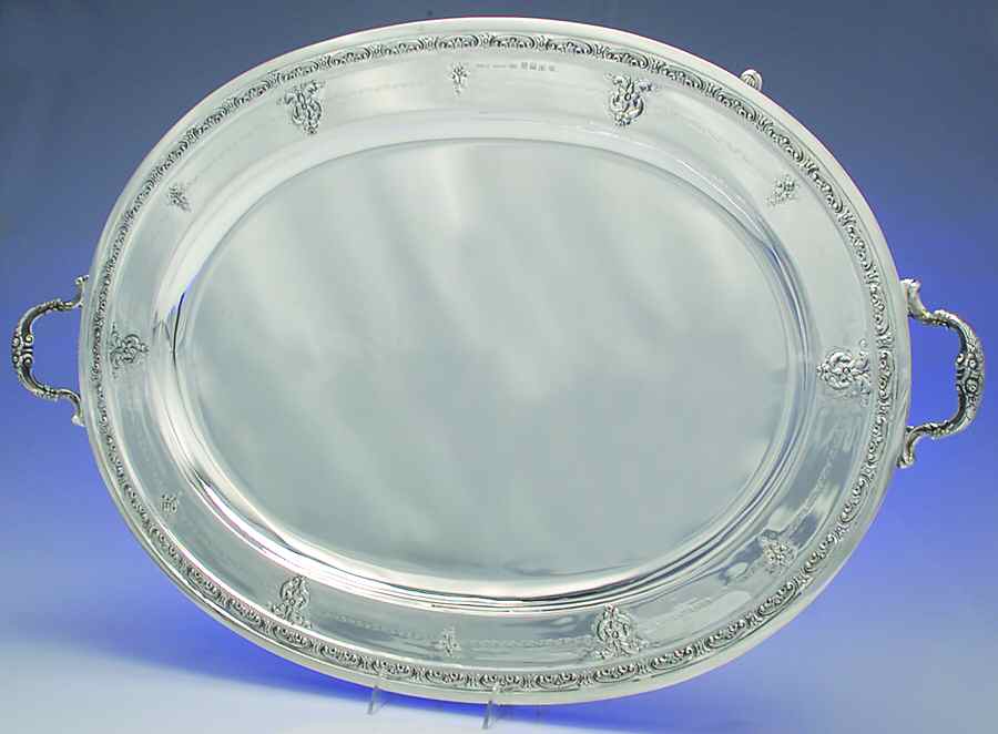 Old Master (Sterling, Hollowware, 4 Marks) 26" 4 Toed Waiter Tray with Case by Towle Silver-1