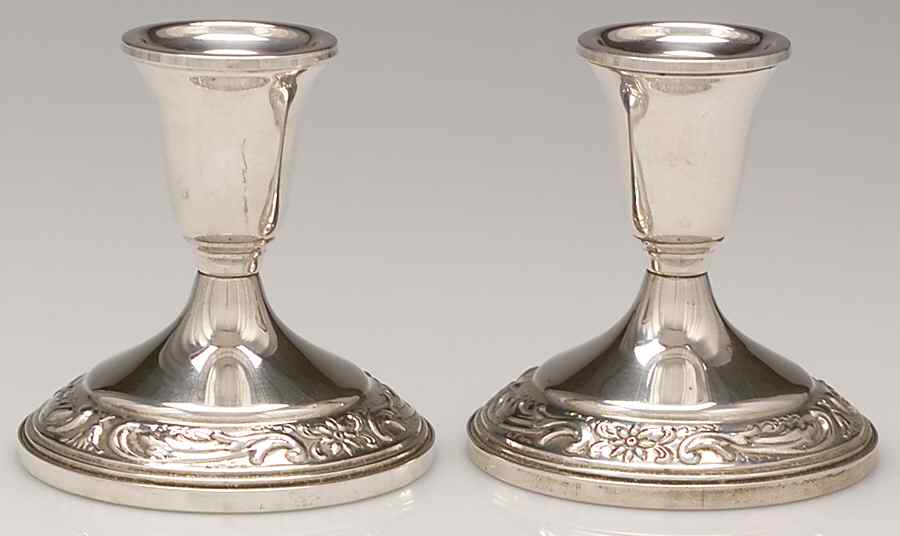 Old Master (Sterling, Hollowware, Towle Mark) Pair of Weighted Console Candleholders by Towle Silver-1