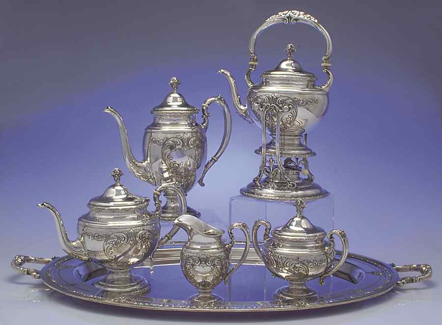 Old Master (Sterling, Hollowware, Towle Mark) 6 Piece Tea Set (SCP, STP, SCR, SSU, SKES, WTL) by Towle Silver-1