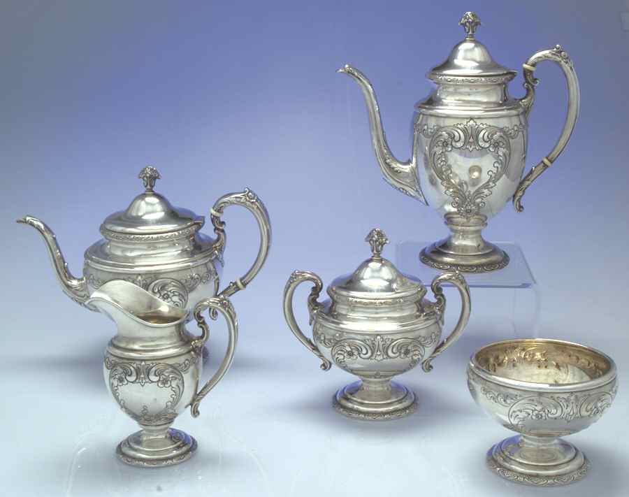 Old Master (Sterling, Hollowware, Towle Mark) 5 Piece Tea Set (SCP, STP, SCR, SSU, SWB) by Towle Silver-1