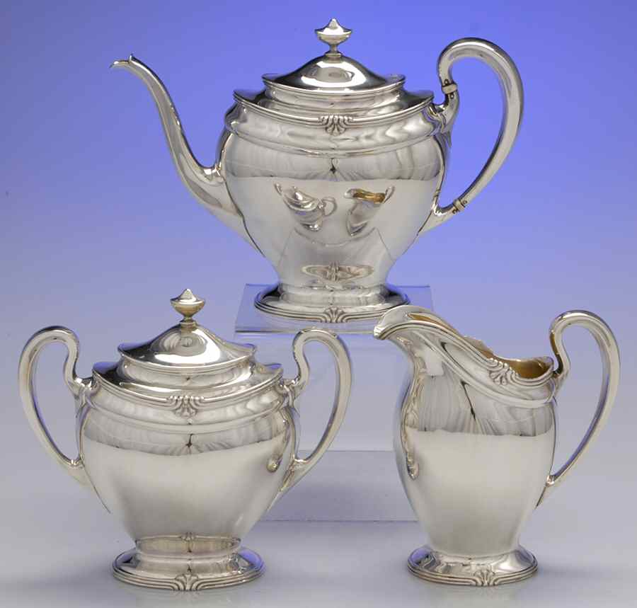 Paul Revere (Sterling, Hollowware) 3 Piece Tea Set (STP, SCR, SSU) by Towle Silver-1