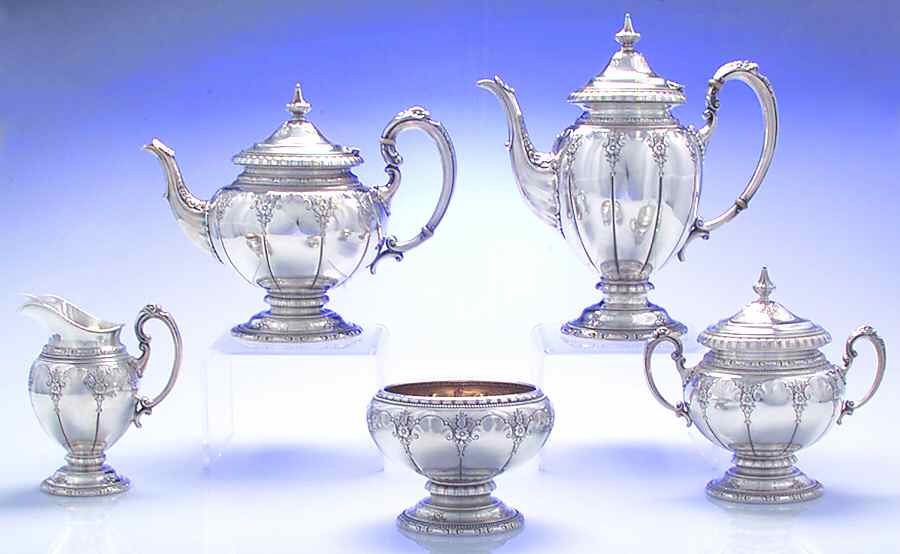 Royal Windsor (Sterling, Hollowware)  5 Piece Tea Set (SCP, STP, SCR, SSU, SWB) by Towle Silver-1