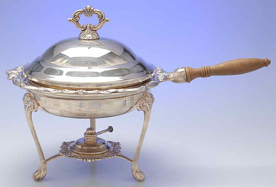 Old Master(Silverplate, Holloware, Scroll Edge) Chafing Dish W/Lid, Liner, Stand & Burner by Towle Silver-1