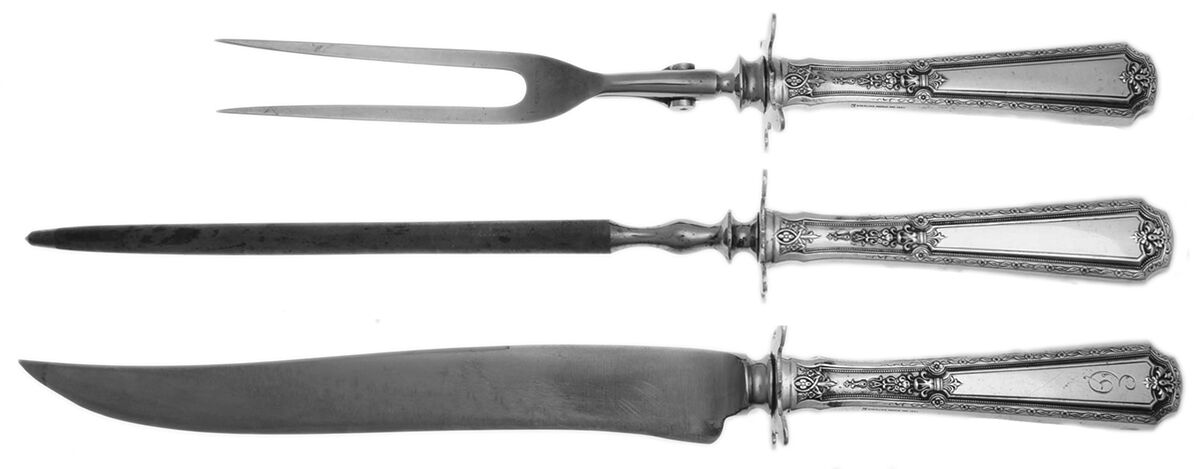 Louis XIV (Sterling, 1924, No Monograms) (3 Pc)Carving Set-Lg Stnbl/Roast w/Sterling Guard by Towle Silver-1