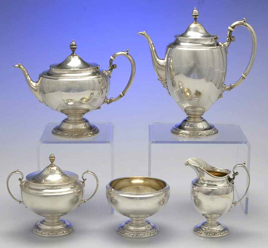 Candlelight (Sterling, Hollowware) 5 Piece Tea Set (SCP, STP, SCR, SSU, SWB) by Towle Silver-1