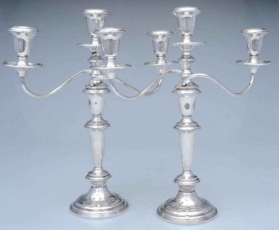 French Provincial (Sterling, 1948, Hollowware) Pair of Weighted 3 Light Candelabra by Towle Silver-1