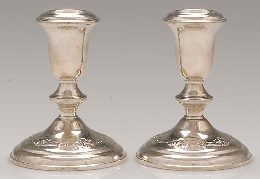 French Provincial (Sterling, 1948, Hollowware) Pair of Weighted Console Candleholders by Towle Silver-1