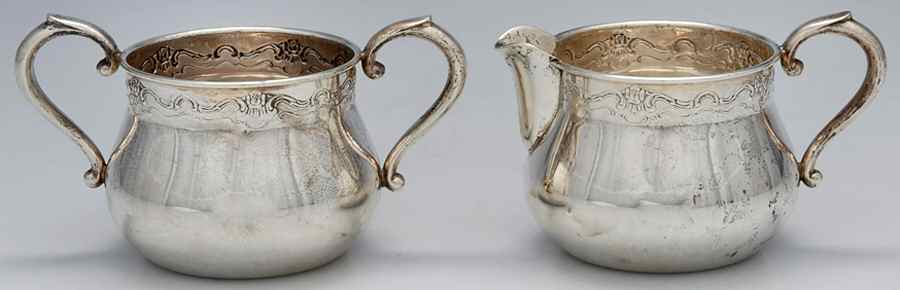 French Provincial (Sterling, 1948, Hollowware) Mini Sterling Creamer and Open Sugar by Towle Silver-1