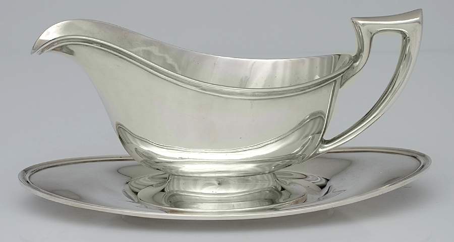 Lafayette-Plain (Sterling, 1905, Hollowware) Sterling Gravy Boat & Underplate by Towle Silver-1