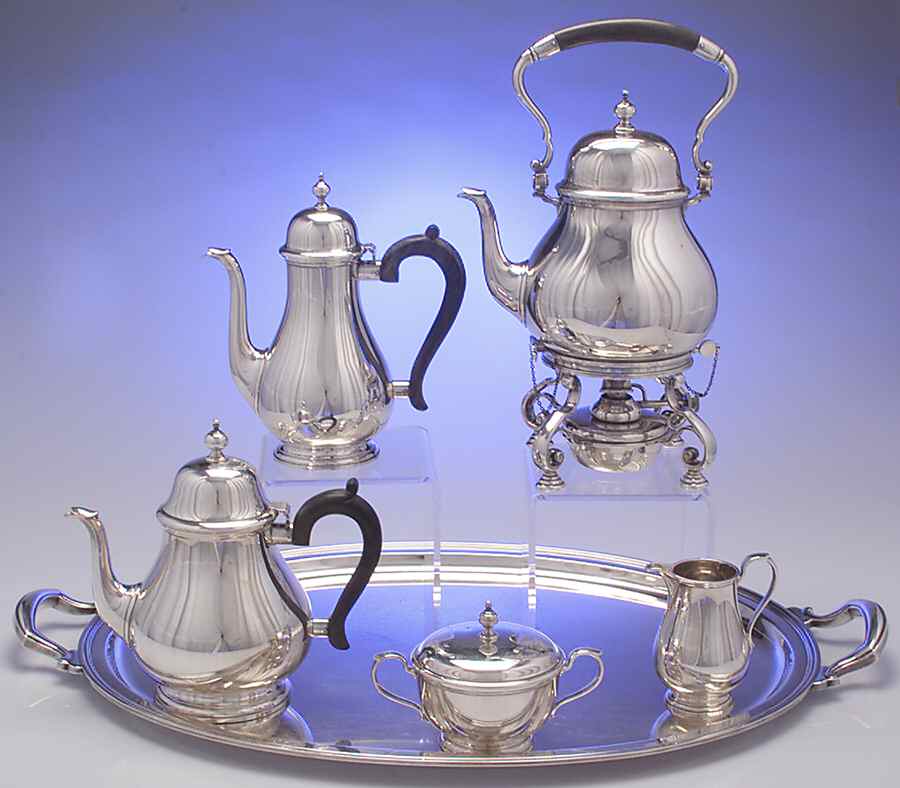 Queen Anne (Sterling, 1870, Hollowware) 6 Piece Tea Set (SCP, STP, SCR, SSU, SKES, WTL) by Tiffany & CO SILVER-1