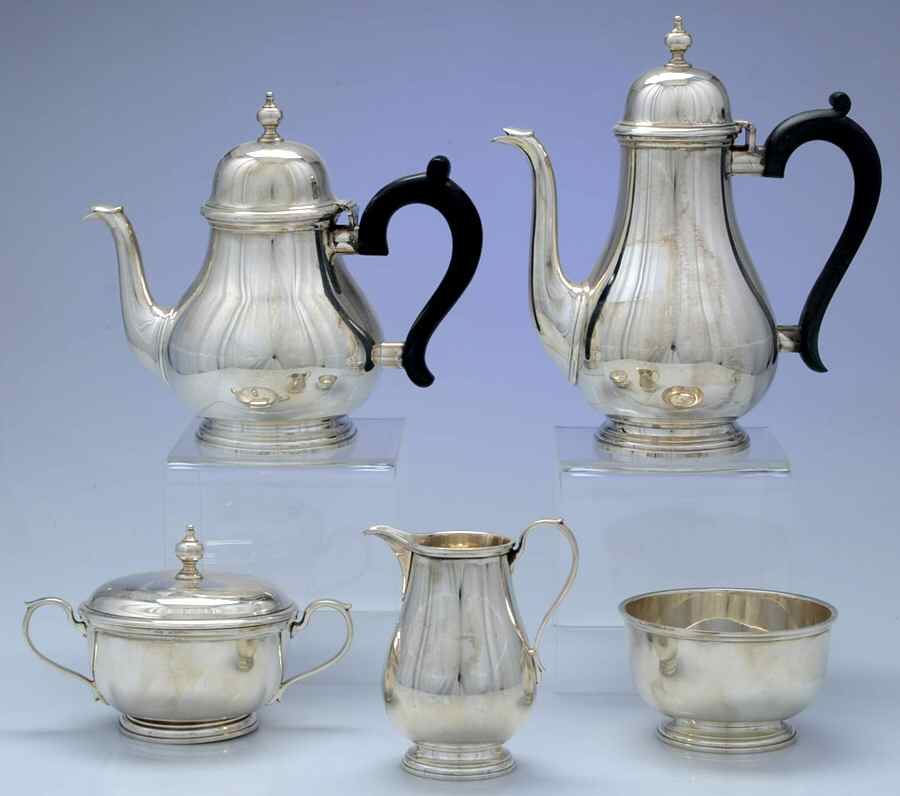 Queen Anne (Sterling, 1870, Hollowware) 5 Piece Tea Set (SCP, STP, SCR, SSU, SWB) by Tiffany & CO SILVER-1
