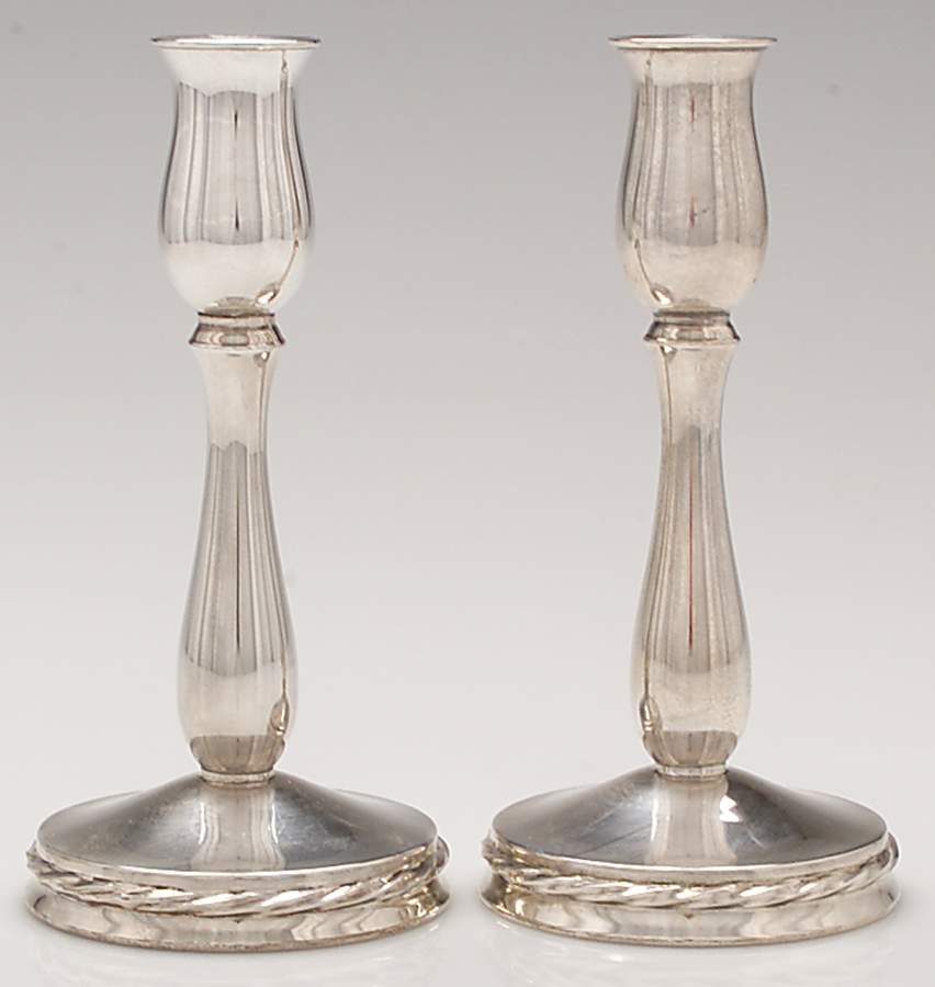 Silver Flutes (Sterling, 1941, Hollowware) Pair of 7" Weighted Candlestick by Towle Silver-1