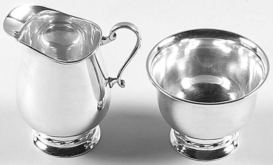 Silver Flutes (Sterling, 1941, Hollowware) Mini Sterling Creamer and Open Sugar by Towle Silver-1