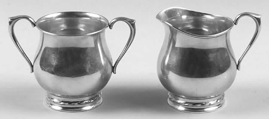 Silver Flutes (Sterling, 1941, Hollowware) Mini Sterling Creamer and Open Sugar by Towle Silver-1