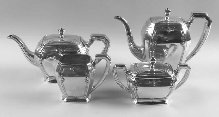 Lady Mary (Sterling, 1917, Hollowware) 4 Piece Tea Set (SCP, STP, SCR, SSU) by Towle Silver-1