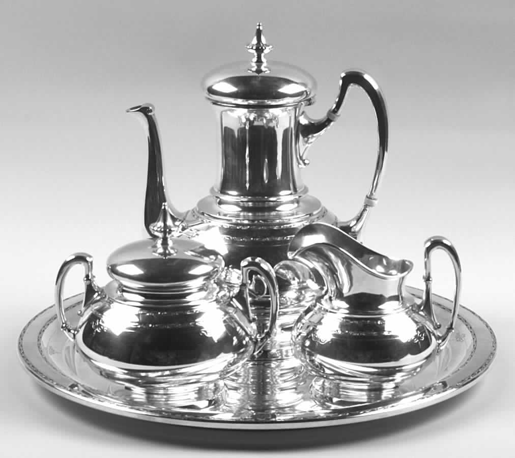 Old Lace (Sterling, Hollowware) 3-Piece Sterling Coffee Set with Tray by Towle Silver-1