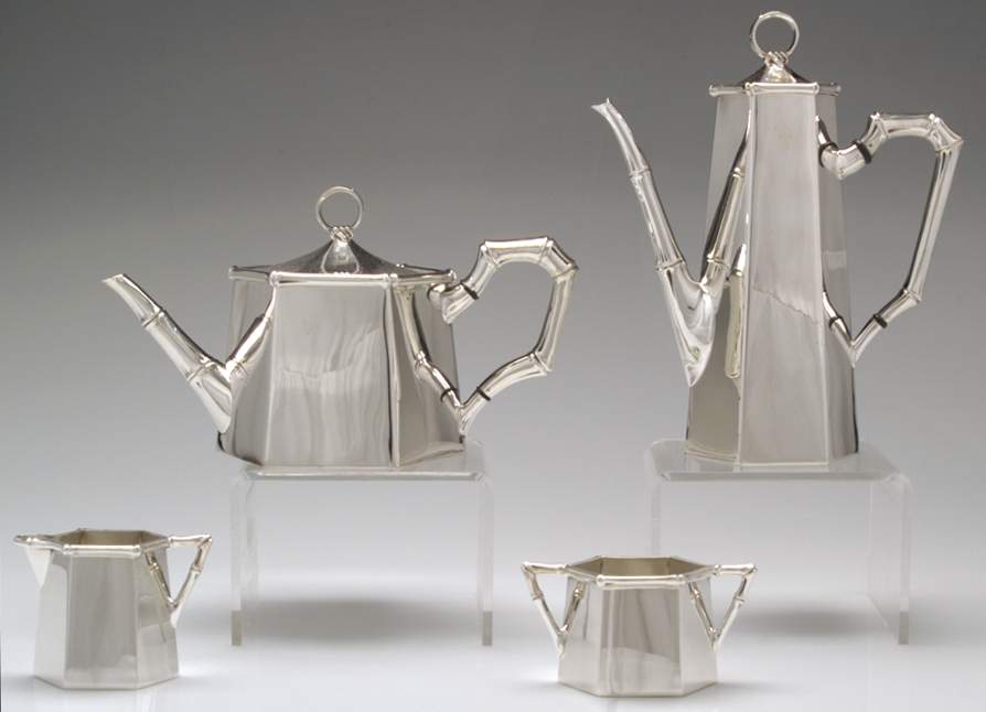 Bamboo (Sterling, 1961, Hollowware) 4 Piece Tea Set (SCP, STP, SCR, SSUO) by Tiffany & CO SILVER-1