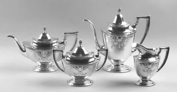 76X5C (Sterling, Hollowware) 4 Piece Tea Set (SCP, STP, SCR, SSU) by Towle Silver-1