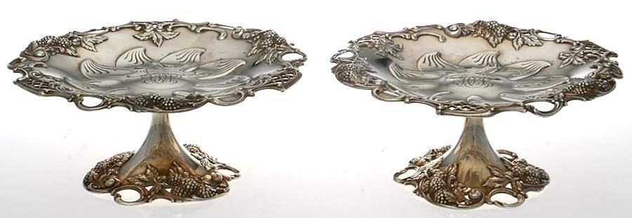 Blackberry (Sterling, 1875, Hollowware) Pair of Round Compotes (Height X Width) by Tiffany & CO SILVER-1