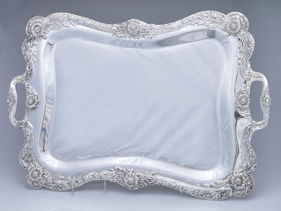 Chrysanthemum (Strl, 1880, Hlwr, 925-1000, FloralEdge) Large Waiter Tray by Tiffany & CO SILVER-1