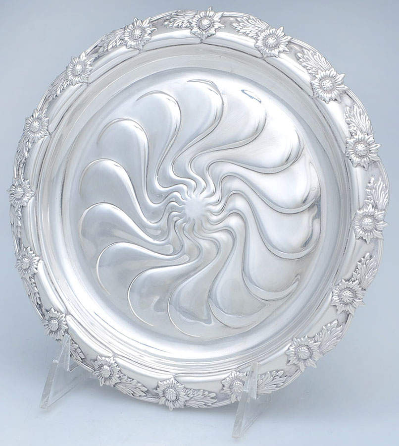 Chrysanthemum (Strl, 1880, Hlwr, 925-1000, FloralEdge) 7" Round Footed Tray by Tiffany & CO SILVER-1
